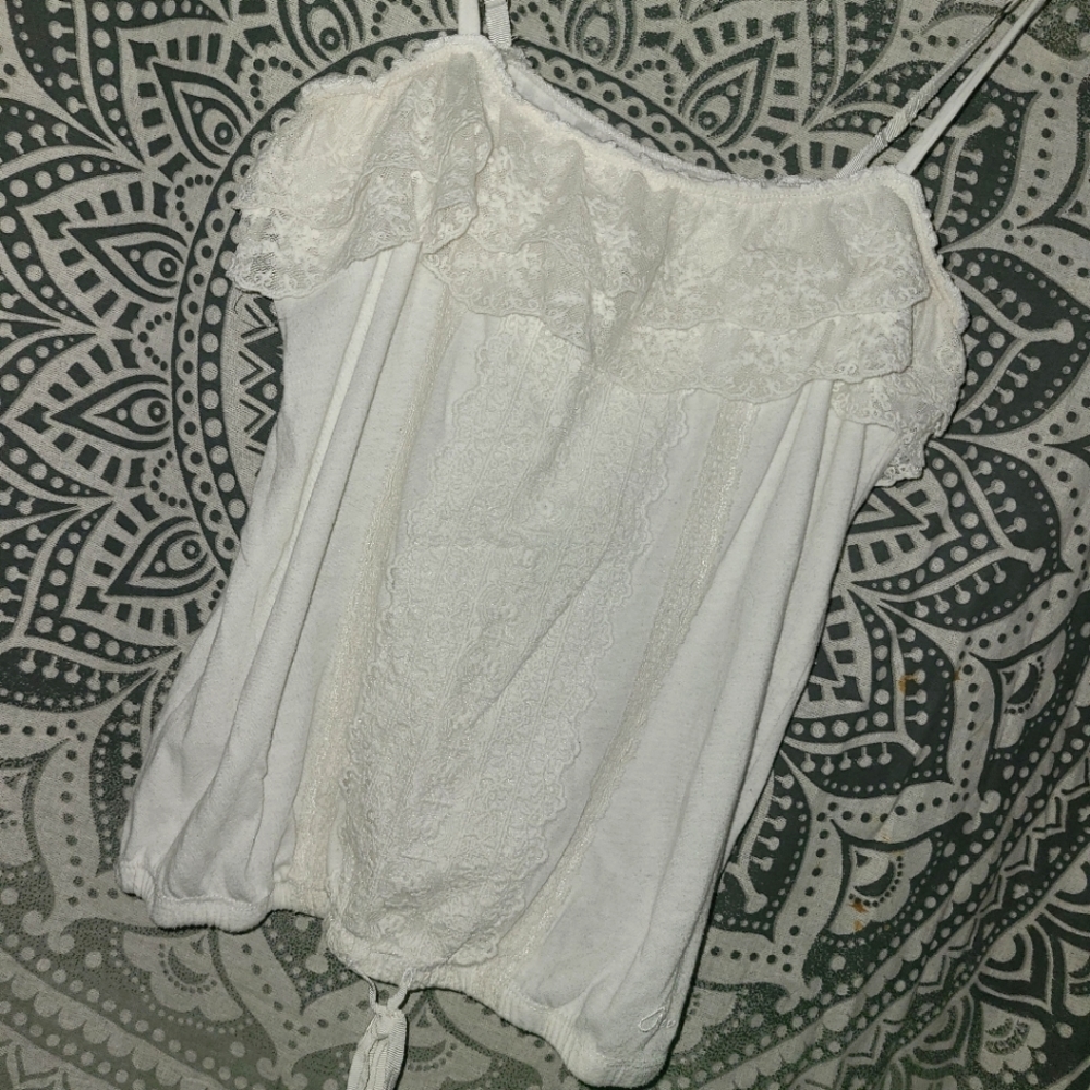 Aeropostale Floral Lace Ruffle Tank Top, Tie-Waist